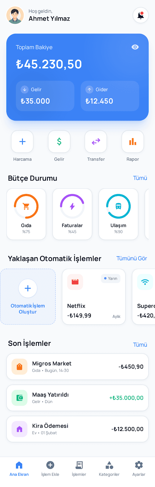 Cebinex mobil uygulama ekran görüntüsü - Gelir ve gider takibi, bütçe yönetimi